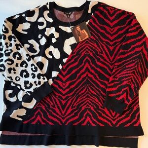 IMAN Black, White & Red Mixed-Animal Crewneck Sweater